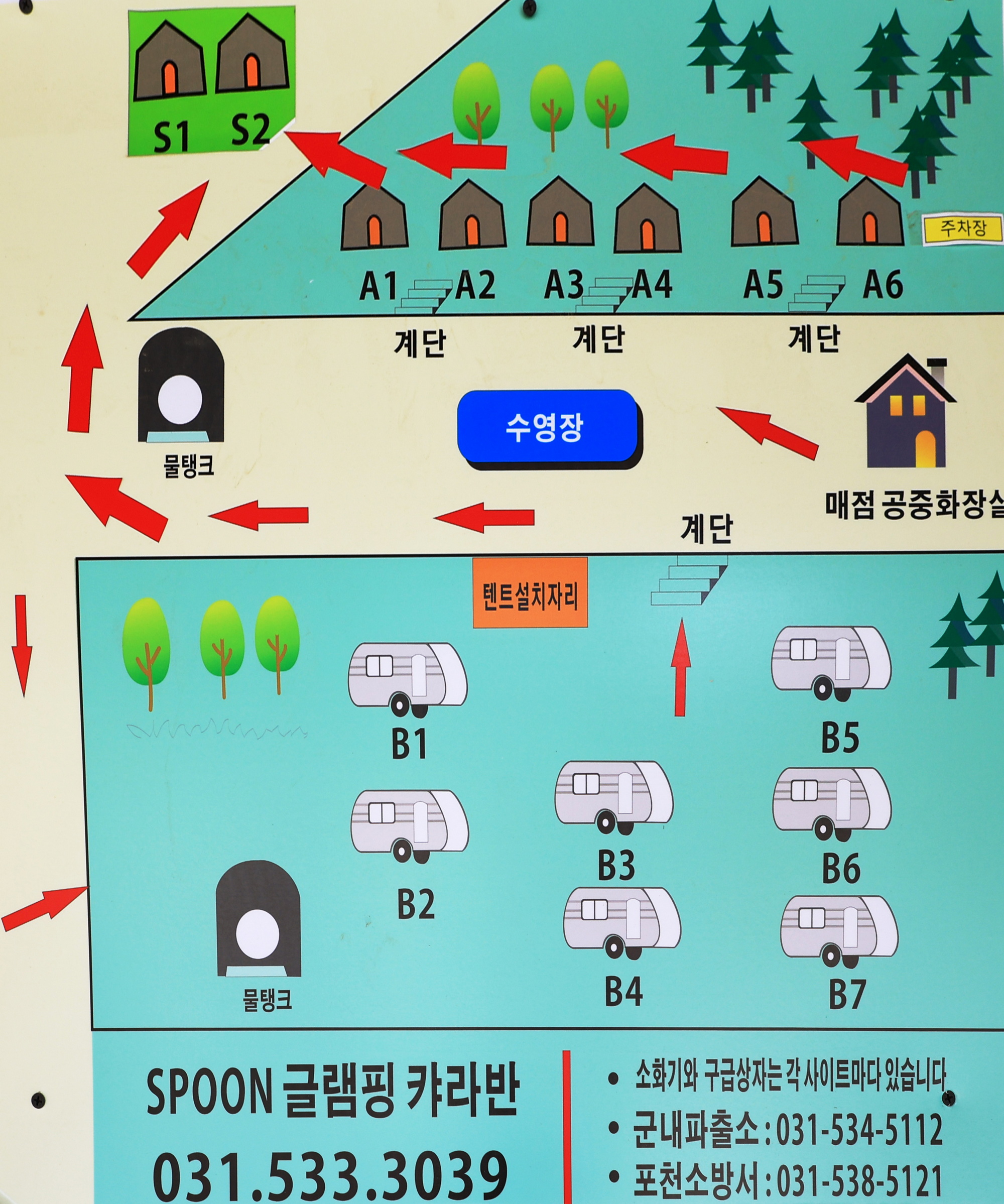 안전 및 시설배치도입니다